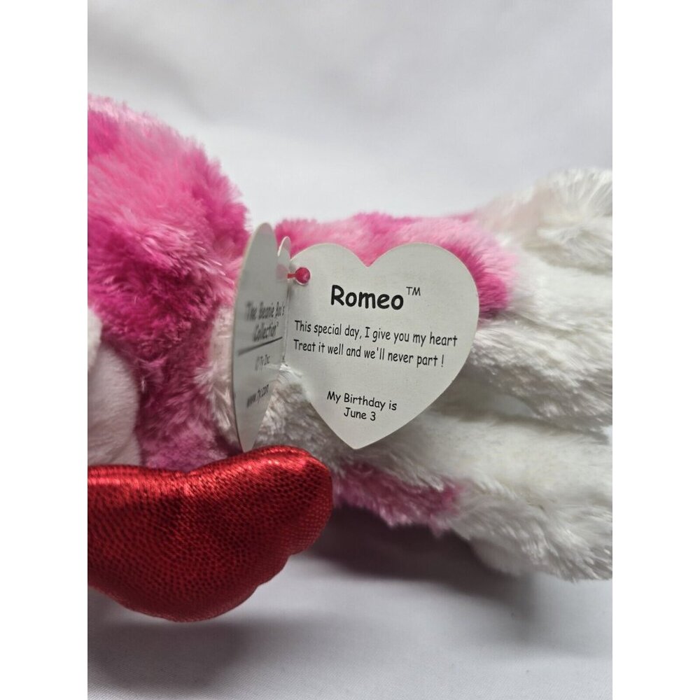 Ty Beanie Boo “Romeo” the Pink Dog Holding Heart (6 inch) Vintage Beanies - Picture 4 of 12